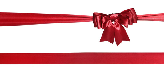 Red satin and bow on white background