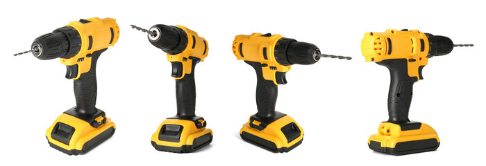 Cordless drill isolated on white, views from different sides