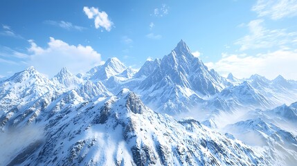 Obraz premium Majestic Snowy Mountain Range Under a Blue Sky.