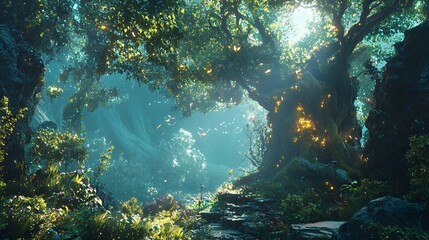 Fototapeta premium Enchanted Forest with Glowing Lights.