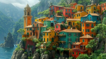 Colorful Mediterranean Village on a Cliffside