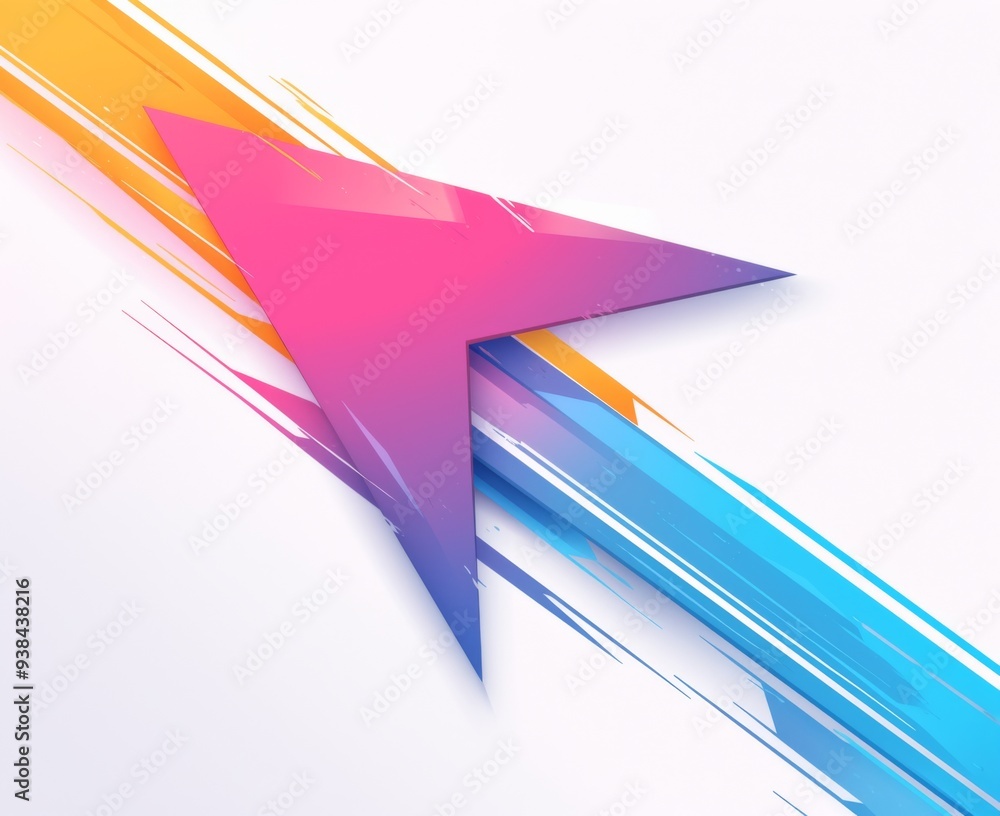 Poster colorful rightward arrow on white background with minimalist design and large empty space