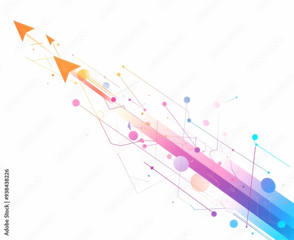 Poster colorful rightward arrow on white background with minimalist design and large empty space