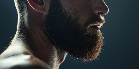 Obraz premium Male figure focusing on skincare with a dark backdrop, highlighting beauty routines, beard care, and organic treatments for a smooth appearance