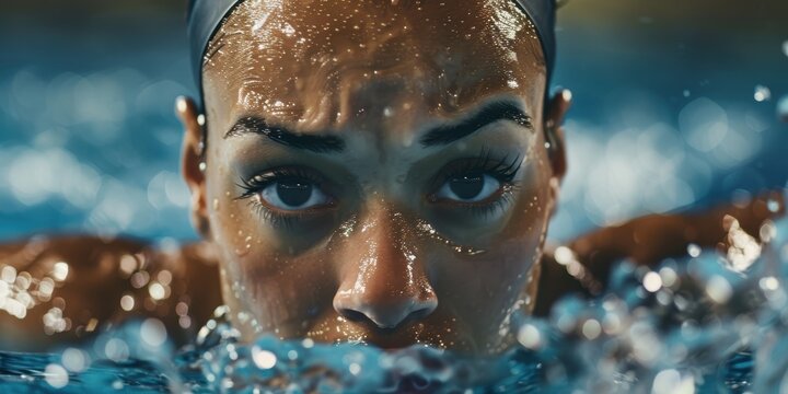 Portrait of a female swimmer preparing for competition with stretching exercises, focusing on health, fitness, and a warm-up routine