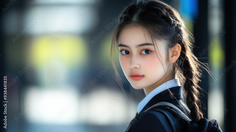 Canvas Prints Young woman in a school uniform standing outdoors on a sunny day