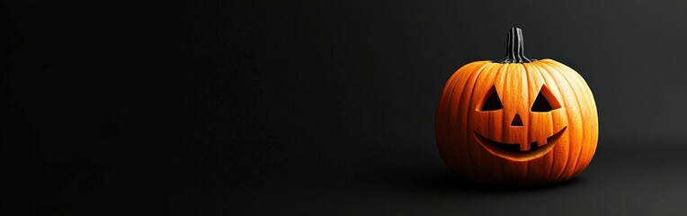 Fototapeta premium A carved pumpkin with a smiling face on a dark Halloween night