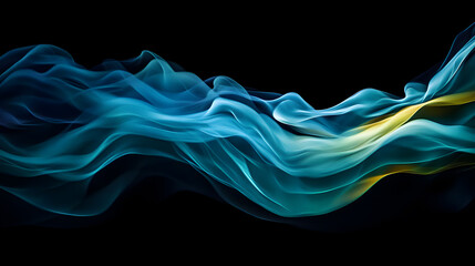 Abstract blue and yellow wave design on black background.