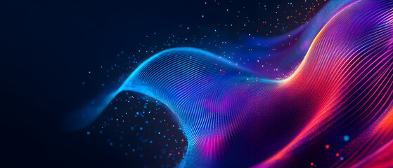 Fototapeta premium Abstract digital art with a blue and pink wave on a dark background.
