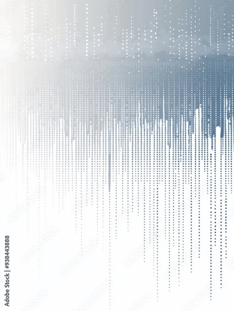 Poster grey gradient background with pixel art-style design of horizontal rows for sound waves and digital 
