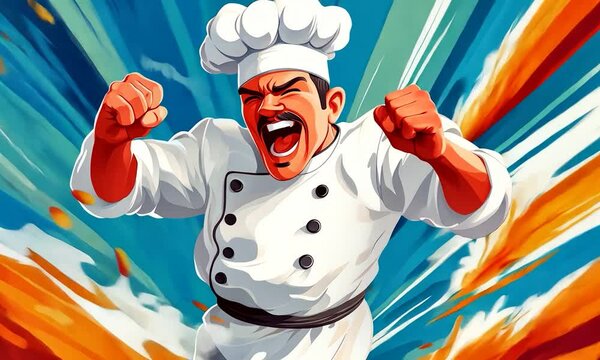 2D cartoon chef illustration in motion ideal for t shirt design