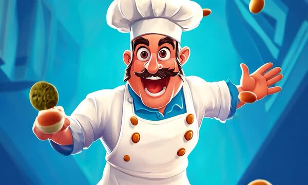 2D cartoon chef illustration in motion ideal for t shirt design