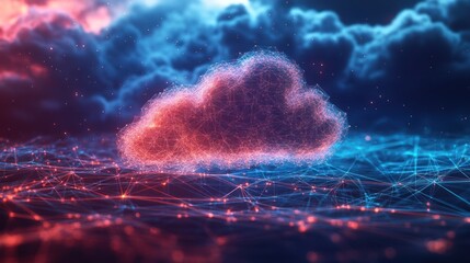 A cloud of red and blue lines is on a blue background