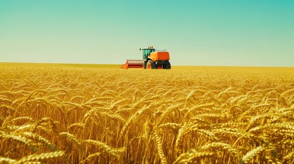 Obraz premium Tractor in Wheat Field