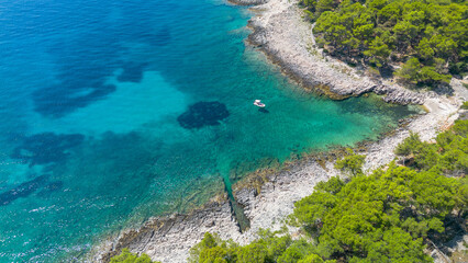 Obraz premium Aerial view of the blue lagoon of Losinj island on a sunny day