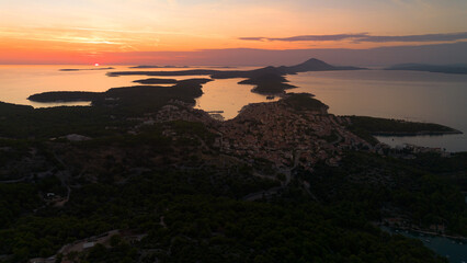 Aerial view of Mali Losinj at sunset, Croatia