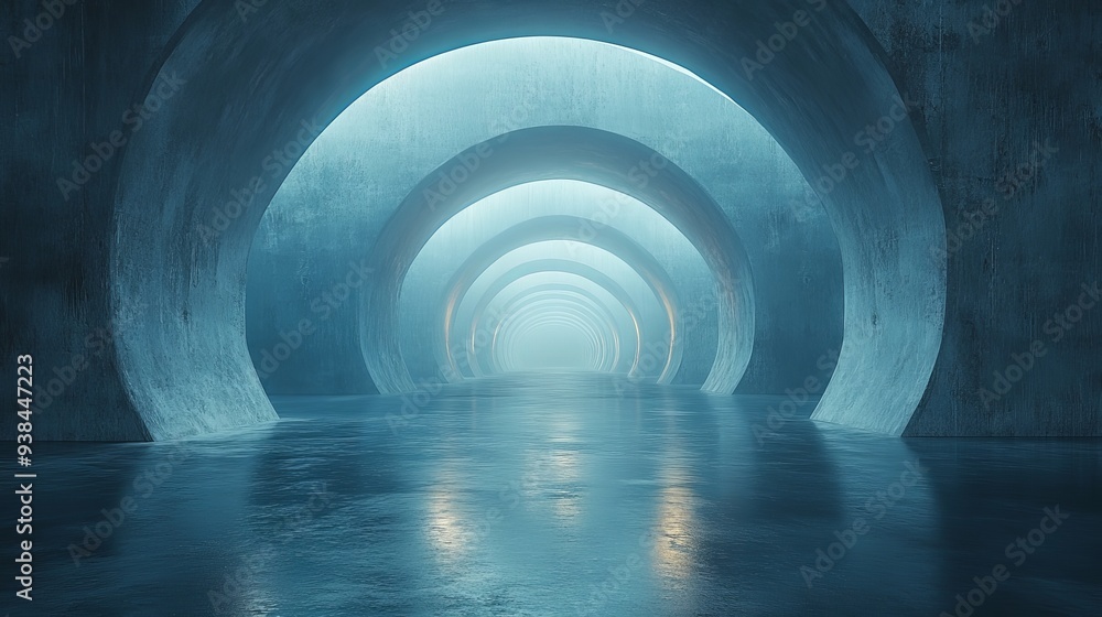 Poster image shows an abstract, futuristic tunnel with a series of illuminated arches creating a sense of i