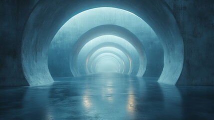 Obraz premium Image shows an abstract, futuristic tunnel with a series of illuminated arches creating a sense of infinite depth and light