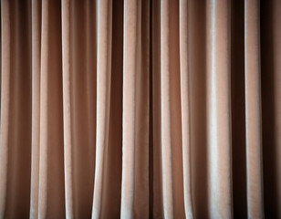 Fototapeta premium Curtain with soft smooth flowing folds. Deep beige color and luxurious texture create a dramatic and elegant atmosphere. Decoration and interior design. Expensive curtain made of rich fabric. AI