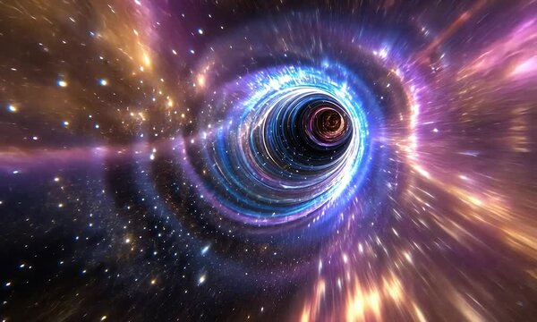 2D cartoon depiction of space warp travel across the universe