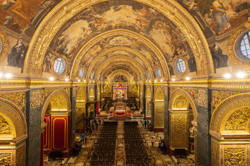 23 Mar 2023. Malta, Valletta. St. John's Co-Cathedral. Interior nave and altar.