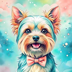 Naklejka premium Funny watercolor portrait of a yorkshire-terrier dog