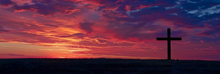 Silhouette of a cross against a vibrant sunrise or sunset sky, symbolizing spiritual renewal