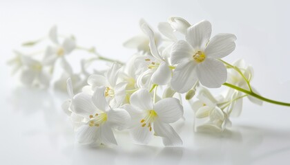 Delicate jasmine blossoms isolated white against a pure white backdrop, showcasing their elegance
