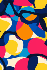 Abstract pattern with bold, colorful shapes overlapping in a dynamic composition, creating a modern and energetic visual.