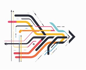 Minimalist Arrow Illustration with Colorful Lines Pointing Right on White Background, Emphasizing Clarity and Clean Design

