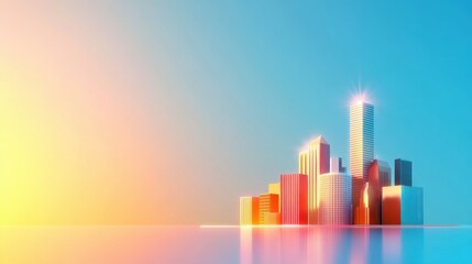 Obraz premium Futuristic Smart City Building with Residential and Commercial Synergy - 3D Illustration with Copy Space for Text