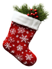 PNG Red stocking with snowflakes and greenery