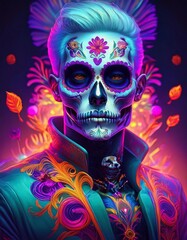 Neon man dia de los muertos	