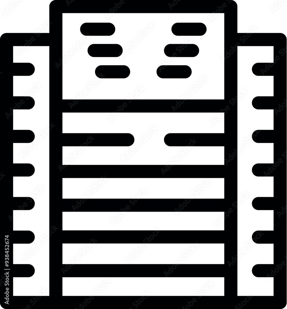 Poster simple vector icon depicting a modern building facade featuring horizontal lines and windows