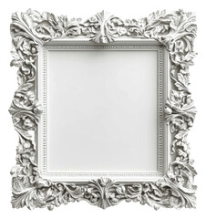 PNG Ornate white decorative frame with floral details