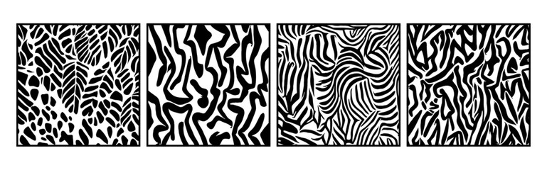 Black and white botanical pattern. For use in graphics, materials. Abstract plant shapes. Minimalist illustration for printing on wall decorations.