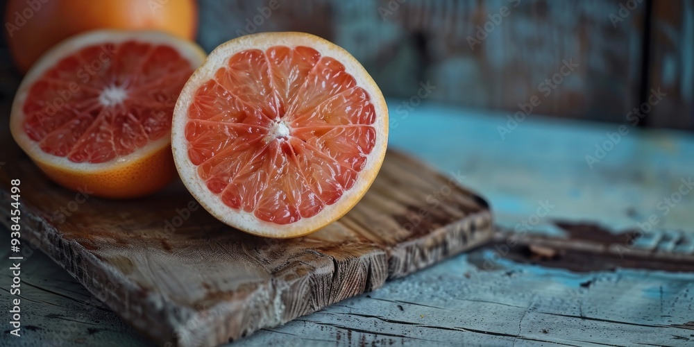 Canvas Prints halved grapefruit arranged on a weathered wooden surface