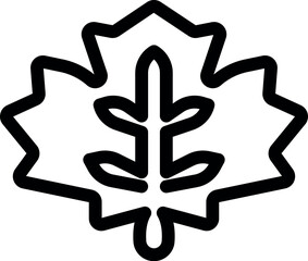 Simple black outline vector illustration of a leaf, suitable for use in designs related to nature, plants, or the environment