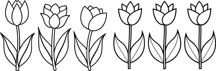 Set of tulip flower vector silhouette 