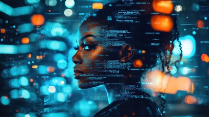 Fototapeta premium Female tech professional using artificial intelligence for data security analysis