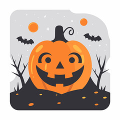 Halloween pumpkin with eyes and smile. Cute cartoon vector illustration.