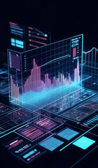 Blue holographic business chart in a digital cyberspace