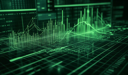 Green holographic business chart in a digital cyberspace