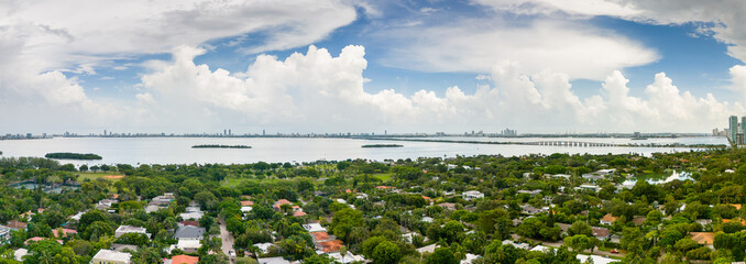 Morningside Miami residential neighborhood adjacent to Biscayne Bay. Storm surge flood zone