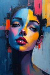 Abstract female art, acrylic style portrait. Contemporary painting. Modern poster for wall decoration