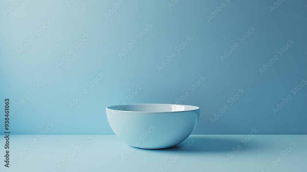 Poster a blue bowl sits on a table