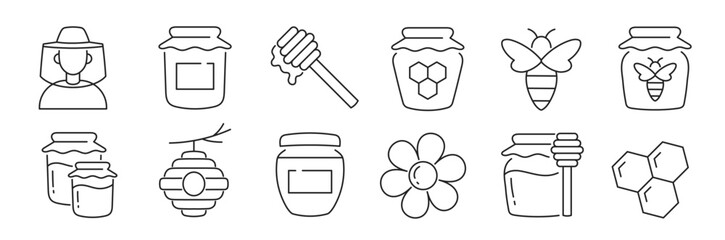 Vector set of line honey icons. Editable stroke
