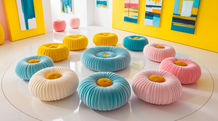 Modern art clasroom with puffs