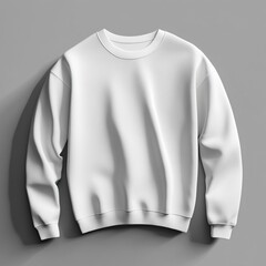 White sweatshirt with long sleeves, crew neck, and ribbed cuffs and hem.