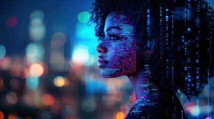 Fototapeta premium Female tech professional using augmented reality for advanced security analysis